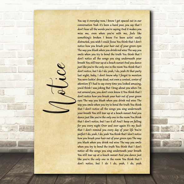 Thomas Rhett Notice Rustic Script Song Lyric Music Art Print