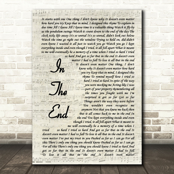Linkin Park In The End Vintage Script Song Lyric Quote Print