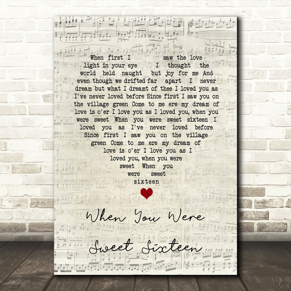 The Fureys and Davey Arthur When You Were Sweet Sixteen Script Heart Song Lyric Music Art Print