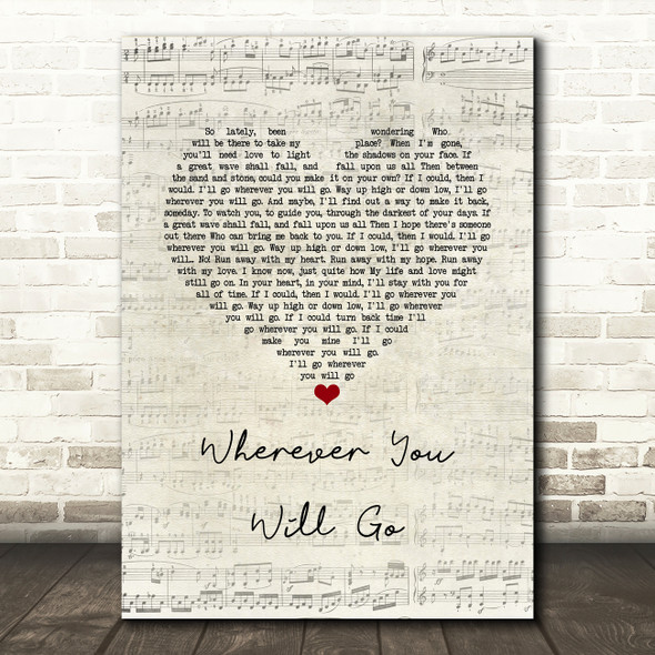 Boyce Avenue Wherever You Will Go Script Heart Song Lyric Music Art Print