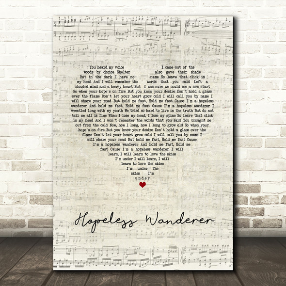 Mumford & Sons Hopeless Wanderer Script Heart Song Lyric Music Art Print