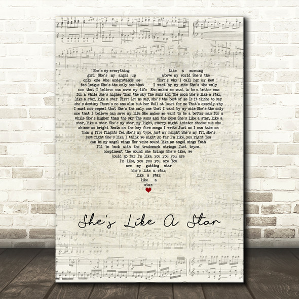 Taio Cruz She's Like A Star Script Heart Song Lyric Music Art Print