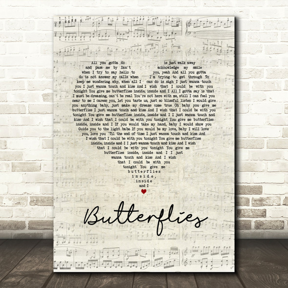 Michael Jackson Butterflies Script Heart Song Lyric Music Art Print