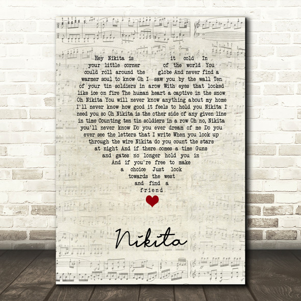Elton John Nikita Script Heart Song Lyric Music Art Print