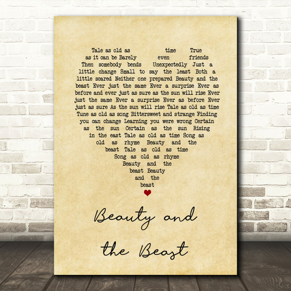 Celine Dion Beauty and the Beast Vintage Heart Song Lyric Music Art Print