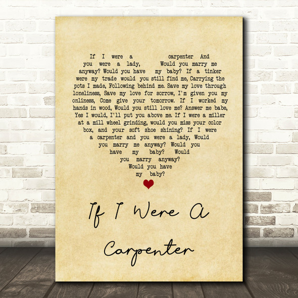 Johnny Cash If I Were A Carpenter Vintage Heart Song Lyric Quote Print