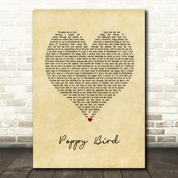 Bromheads Jacket Poppy Bird Vintage Heart Song Lyric Music Art Print