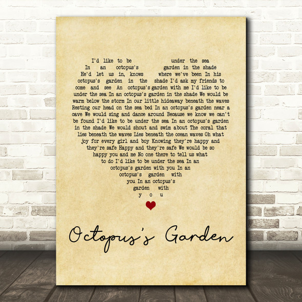 The Beatles Octopus's Garden Vintage Heart Song Lyric Quote Print