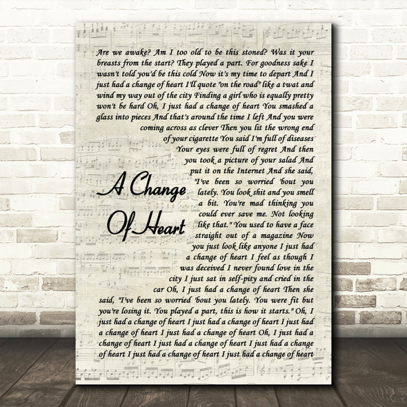 The 1975 A Change Of Heart Vintage Script Song Lyric Music Art Print