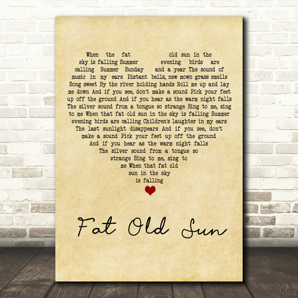 Pink Floyd Fat Old Sun Vintage Heart Song Lyric Quote Print