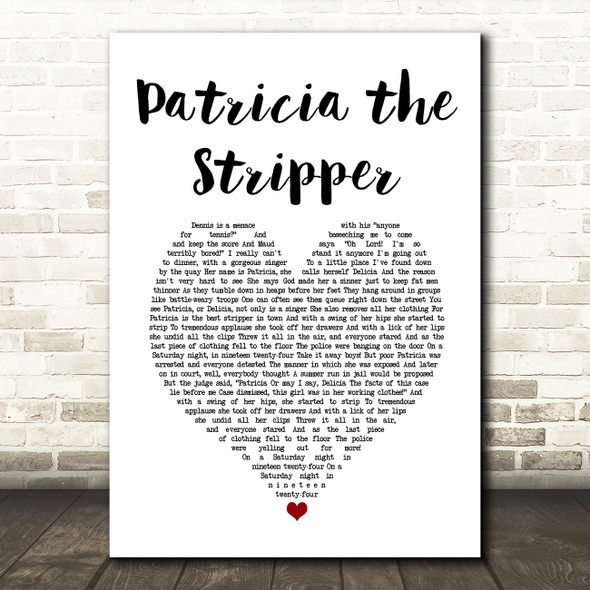 Chris de Burgh Patricia the Stripper White Heart Song Lyric Music Art Print