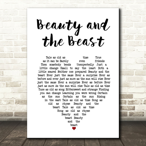 Celine Dion Beauty and the Beast White Heart Song Lyric Music Art Print