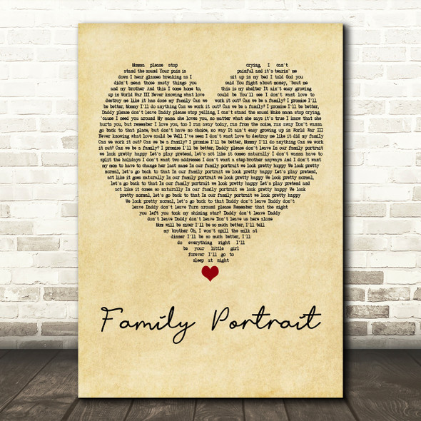 Pink Family Portrait Vintage Heart Song Lyric Quote Print