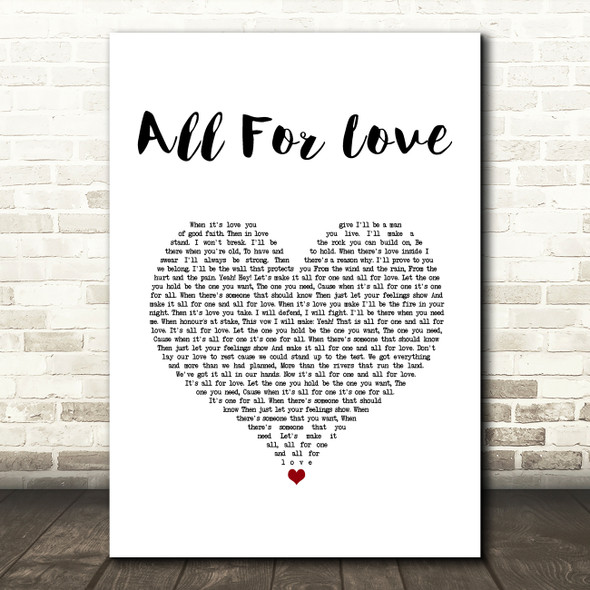 Bryan Adams with Rod Stewart & Sting All For Love White Heart Song Lyric Music Art Print