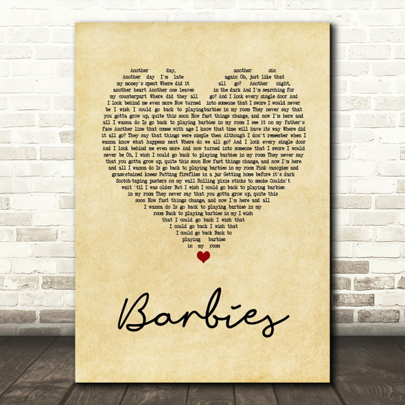 Pink Barbies Vintage Heart Song Lyric Quote Print