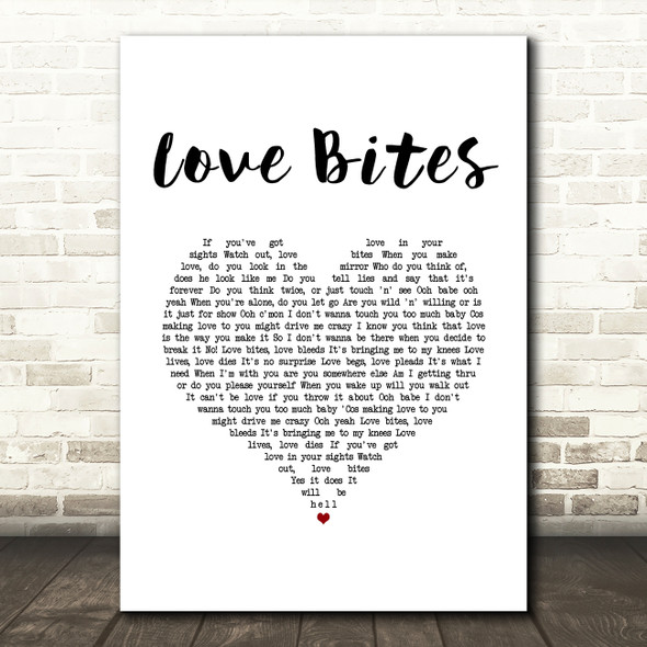 Def Leppard Love Bites White Heart Song Lyric Music Art Print