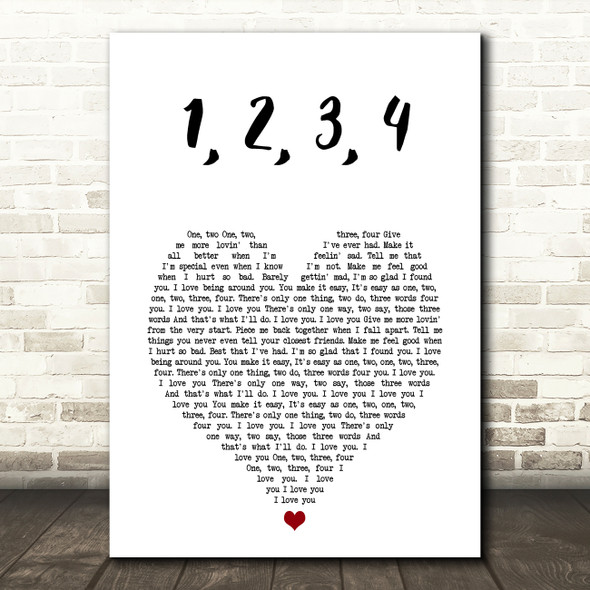 Plain White T's 1, 2, 3, 4 White Heart Song Lyric Music Art Print