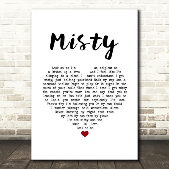 Johnny Mathis Misty White Heart Song Lyric Music Art Print