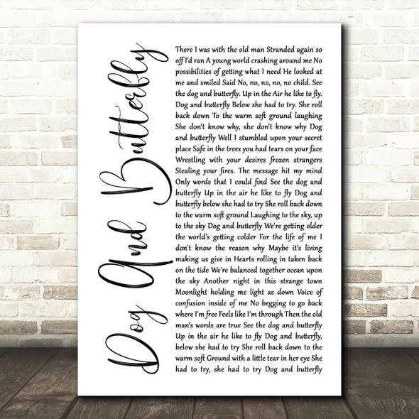 Heart Dog And Butterfly White Script Song Lyric Music Art Print