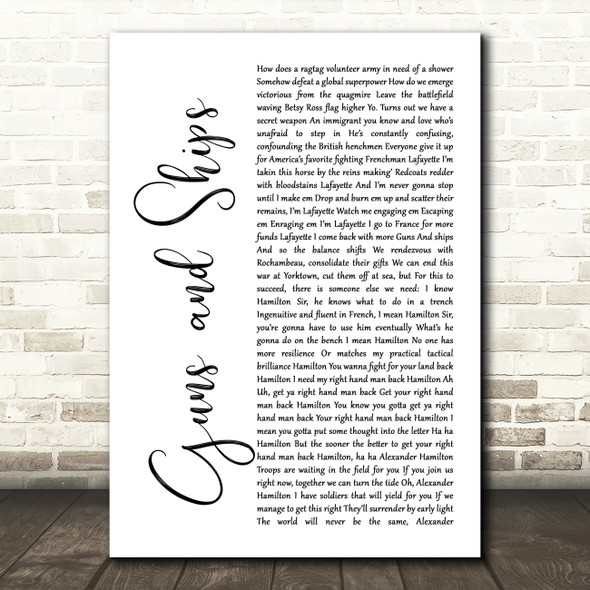 Leslie Odom, Jr., Daveed Diggs, Christopher Jackson & Original Broadway Cast of Hamilton Guns and Ships White Script Song Lyric Music Art Print