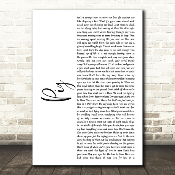 Dave Matthews Band Pig White Script Song Lyric Music Art Print