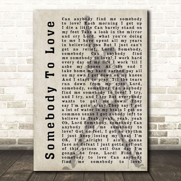 Queen Somebody To Love Freddie Mercury Silhouette Song Lyric Quote Print
