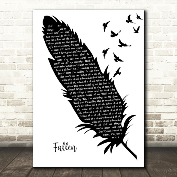 Gert Taberner Fallen Black & White Feather & Birds Song Lyric Art Print