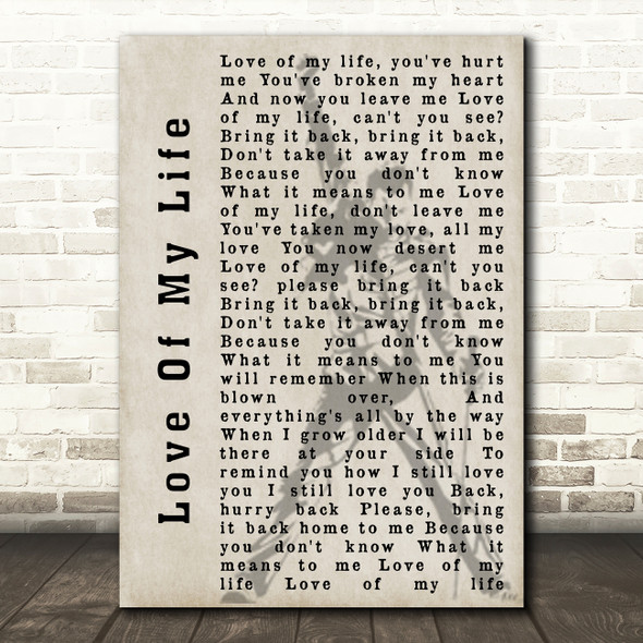 Queen Love Of My Life Freddie Mercury Silhouette Song Lyric Quote Print