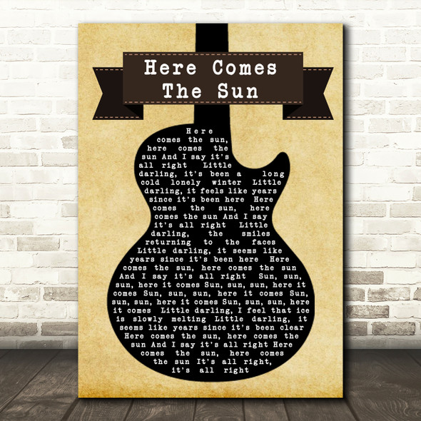 The Beatles Here Comes The Sun Black Guitar Song Lyric Quote Print