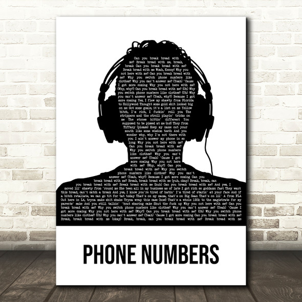 Dominic Fike Phone Numbers Black & White Man Headphones Song Lyric Art Print