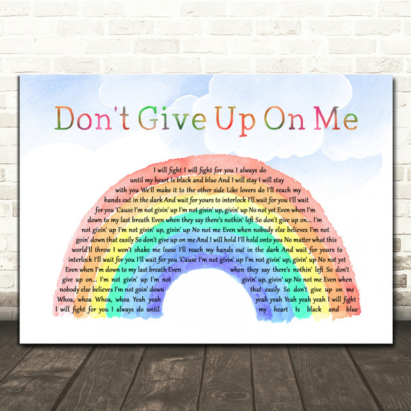Andy Grammer Don't Give Up On Me Watercolour Rainbow & Clouds Song Lyric Art Print