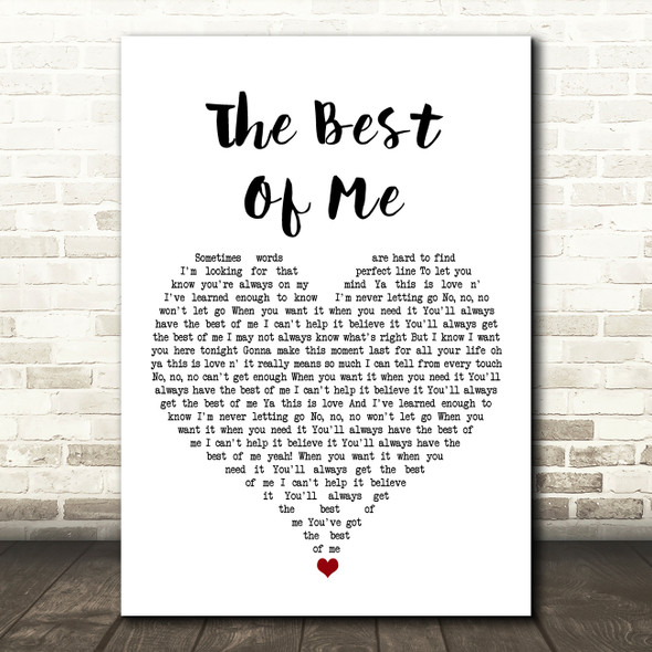 Bryan Adams The Best Of Me White Heart Song Lyric Art Print