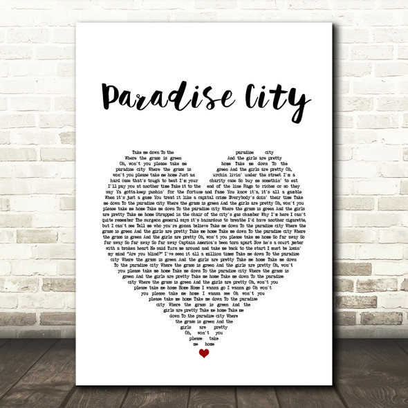 Guns N' Roses Paradise City White Heart Song Lyric Art Print