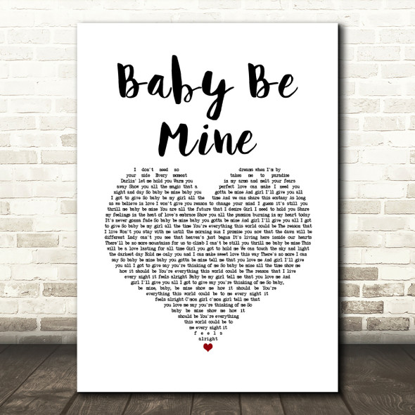 Michael Jackson Baby Be Mine White Heart Song Lyric Art Print