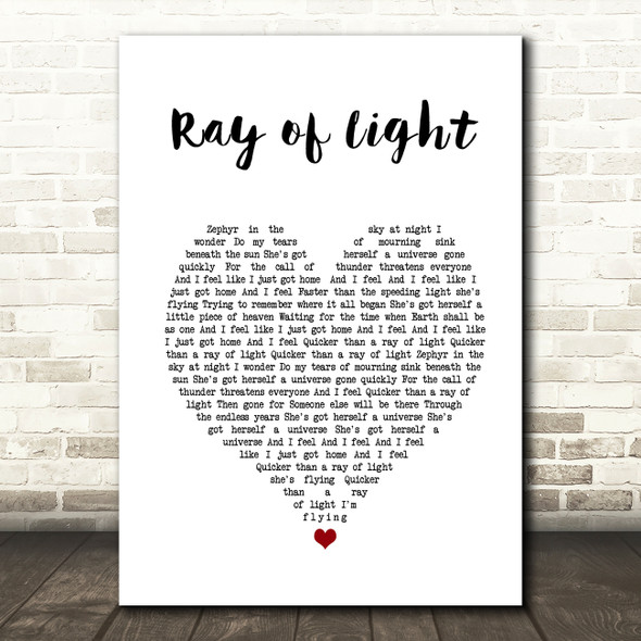 Madonna Ray of Light White Heart Song Lyric Art Print