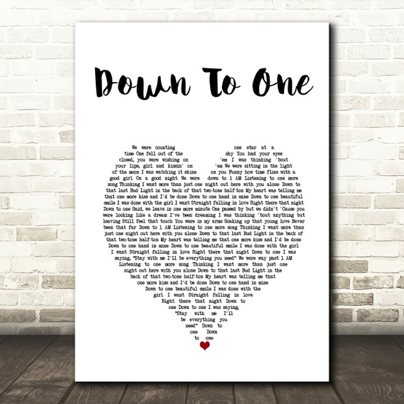 Luke Bryan Down To One White Heart Song Lyric Art Print