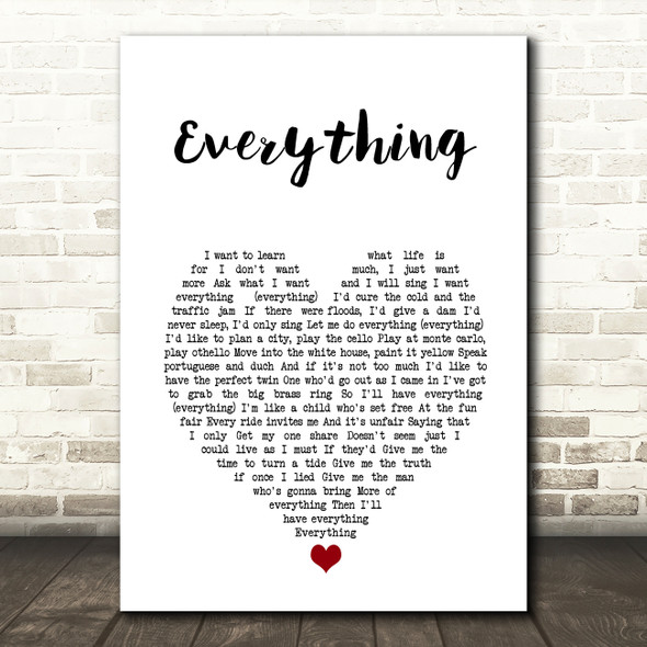 Barbra Streisand Everything White Heart Song Lyric Art Print