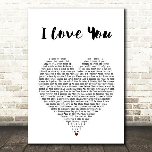 Céline Dion I Love You White Heart Song Lyric Art Print