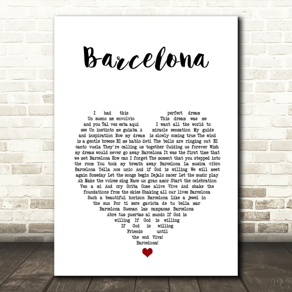 Freddie Mercury Barcelona White Heart Song Lyric Art Print