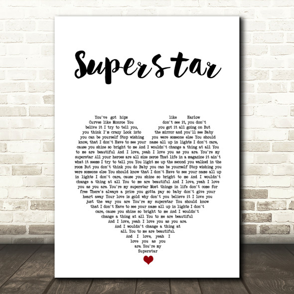 The Overtones Superstar White Heart Song Lyric Art Print