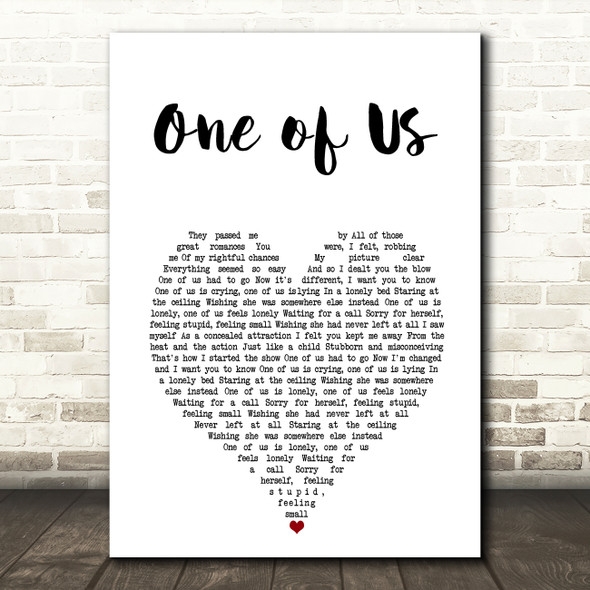 ABBA One of Us White Heart Song Lyric Art Print