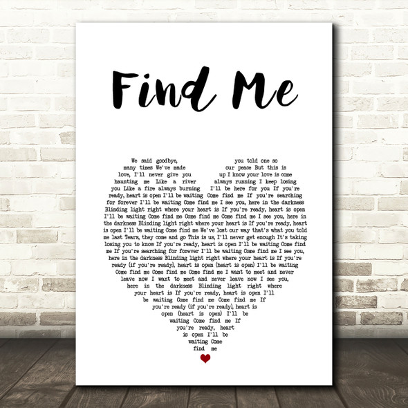 Sigma Find Me White Heart Song Lyric Art Print