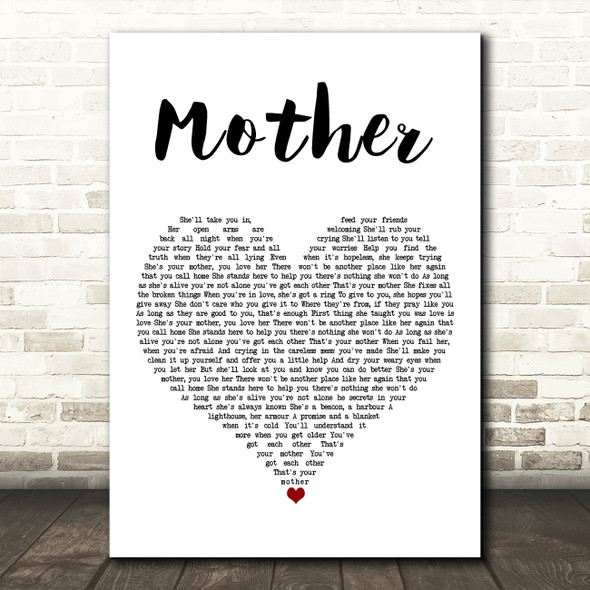 Sugarland Mother White Heart Song Lyric Art Print