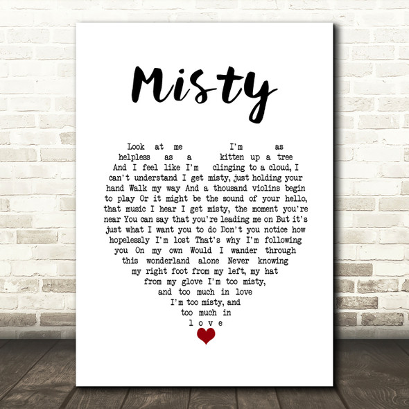 Erroll Garner Misty White Heart Song Lyric Art Print