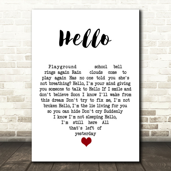 Evanescence Hello White Heart Song Lyric Art Print