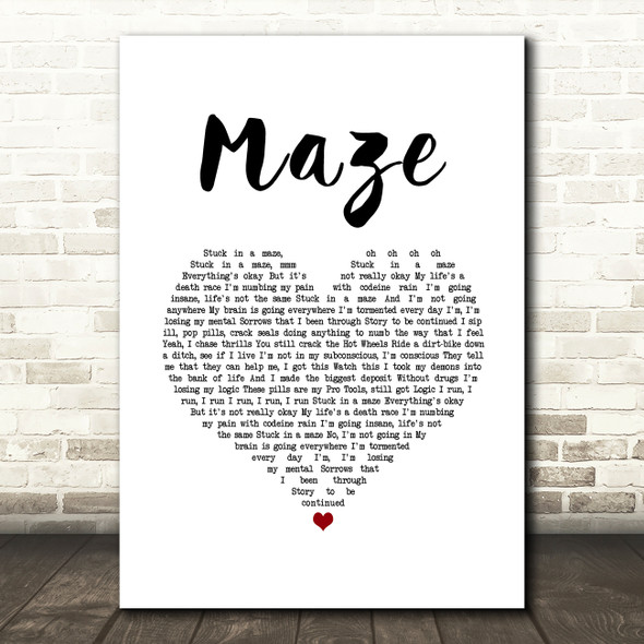 Juice WRLD Maze White Heart Song Lyric Art Print