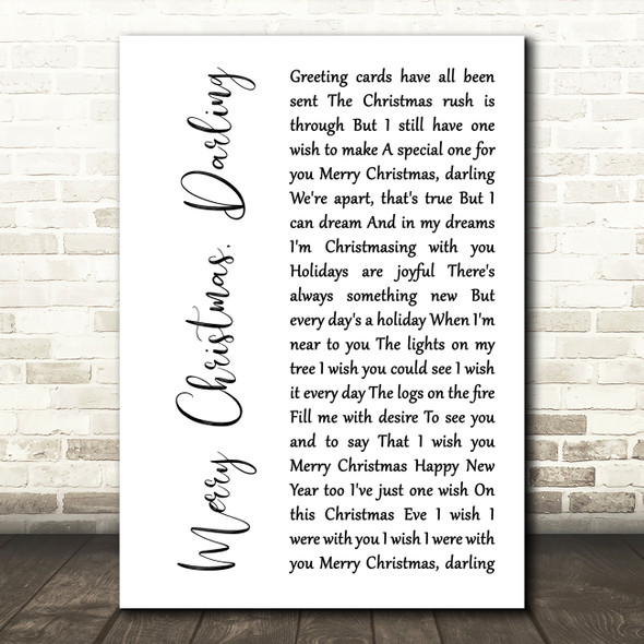 The Carpenters Merry Christmas, Darling White Script Song Lyric Art Print