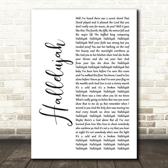 Jeff Buckley Hallelujah White Script Song Lyric Art Print