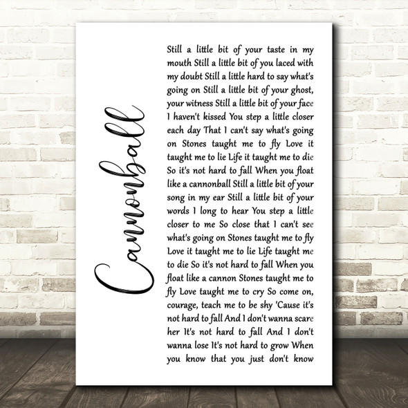 Damien Rice Cannonball White Script Song Lyric Art Print