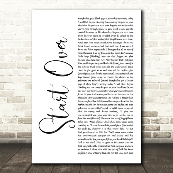 NF Start Over White Script Song Lyric Art Print